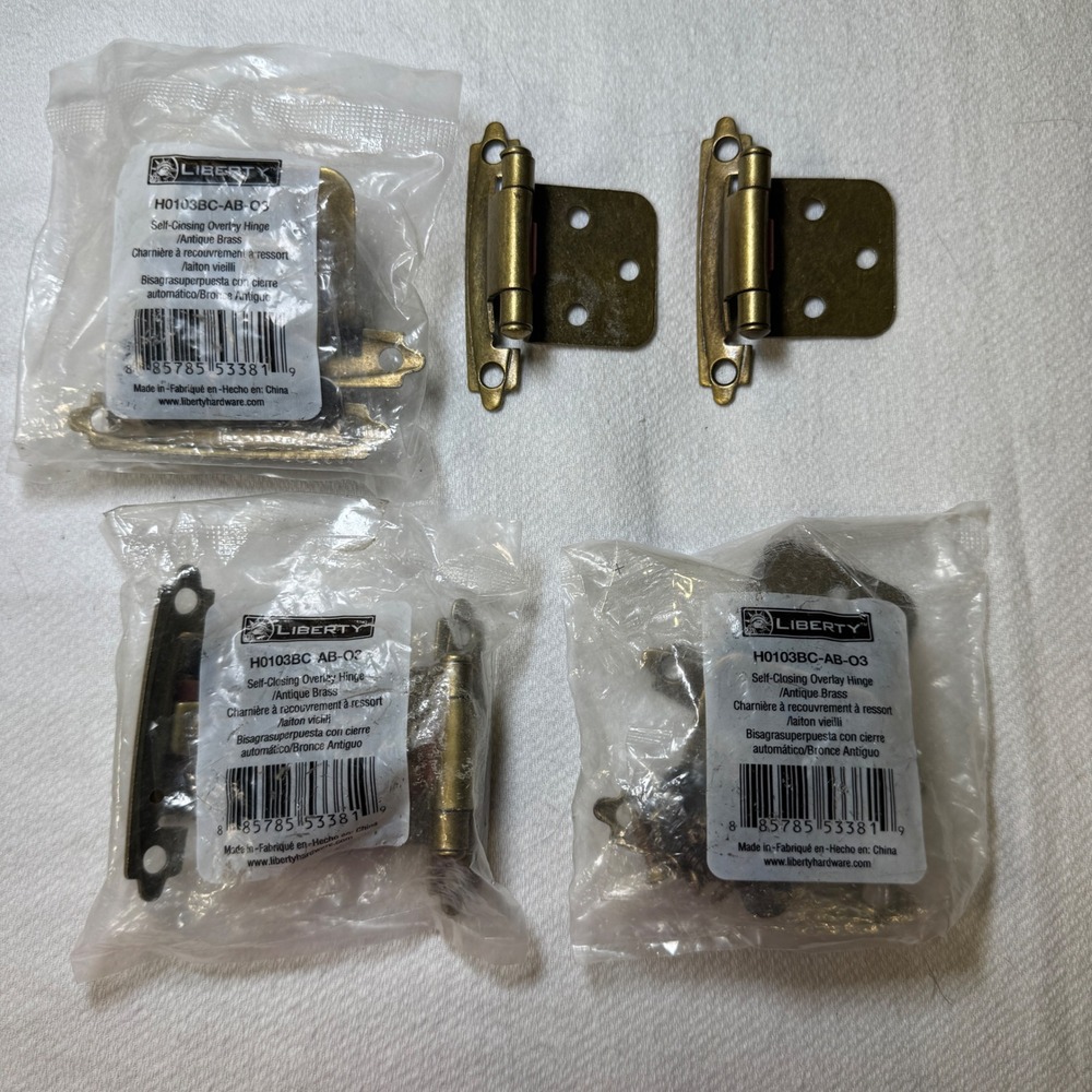 Liberty‎ Antique Brass Self-Closing Overlay Cabinet Hinges H0103BC-AB-O3 4 Pairs